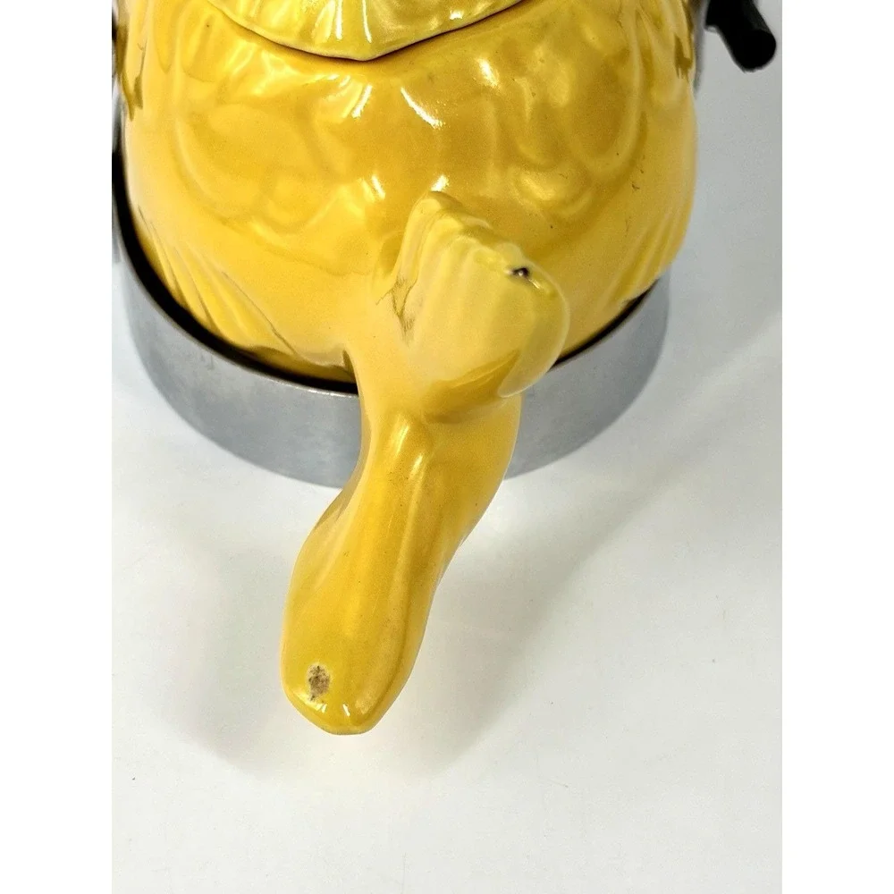 Vintage Pottery Chicken of the Sea Tuna Baker Yellow Fish - Original Stand Incl
